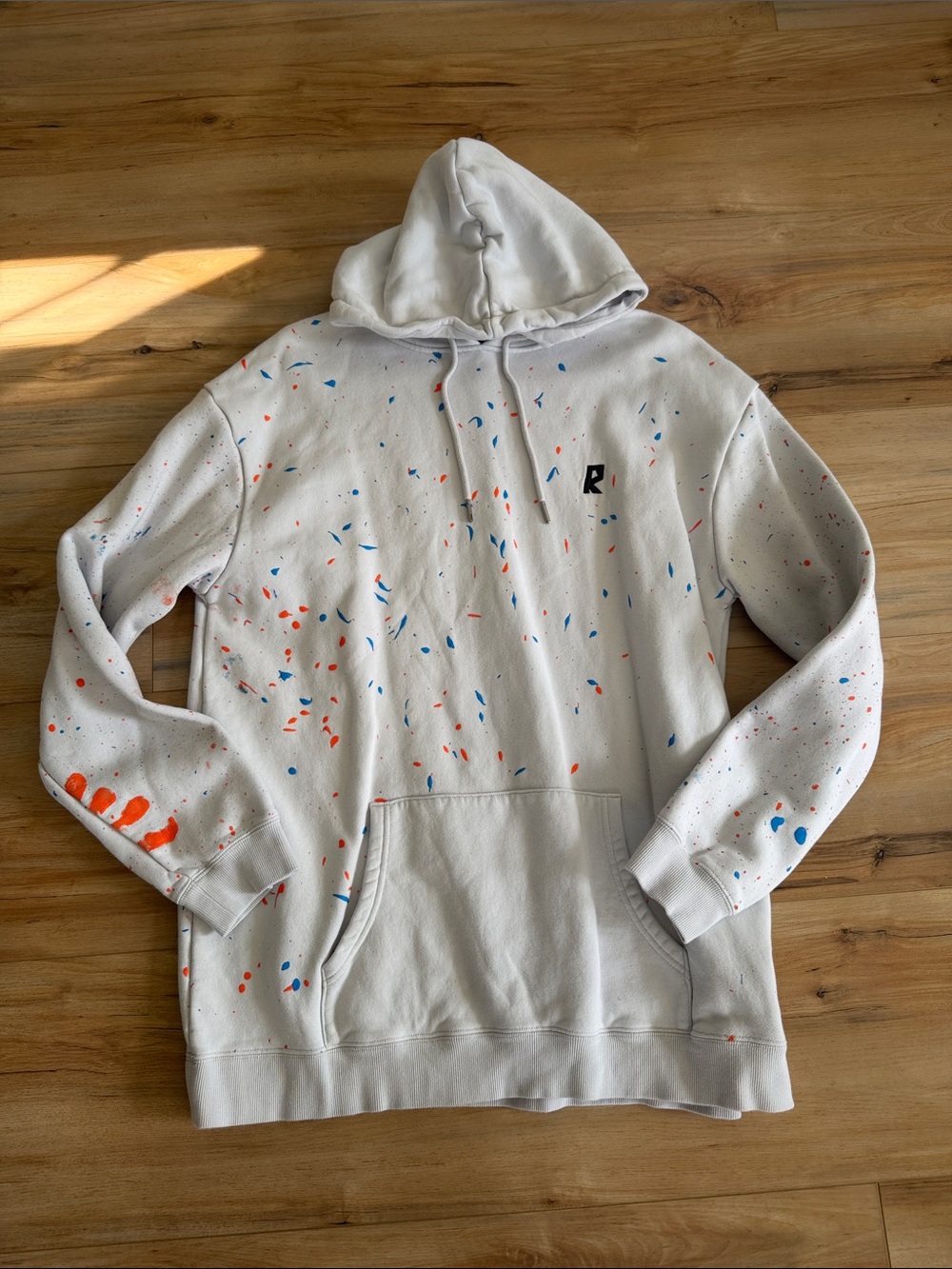 Rexy White Paint-Splatter Crewneck Hoodie Sweatshirt - Men (L)